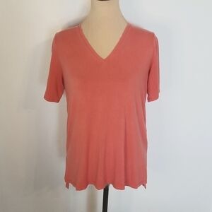 EILEEN Fisher asymmetrical short sleeve Top size xsmall coral color